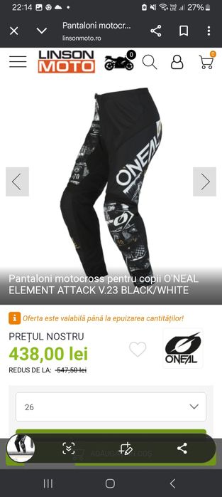 Vând pantaloni o'neal arma v.23