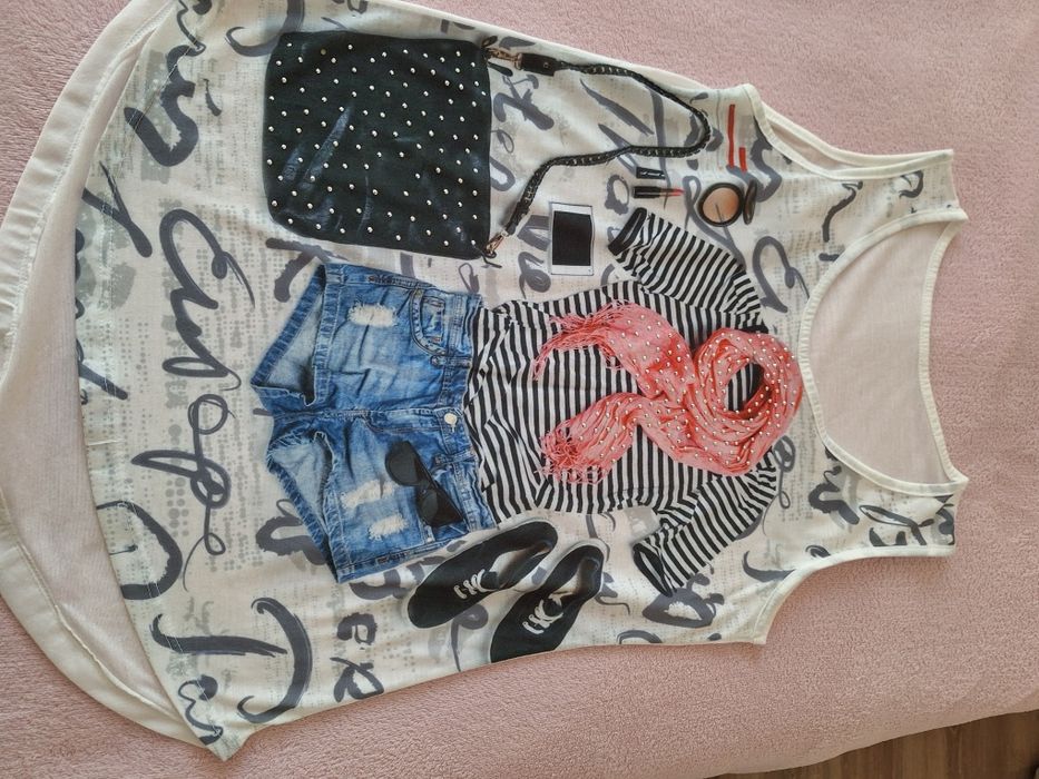 Къси дънкови панталони , къса дънкова пола,топ без ръкави