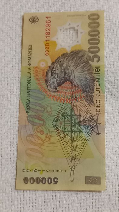 Vand 2 bancnote 500.000 lei an 2000 ieșite din circulatie,stare frumoa