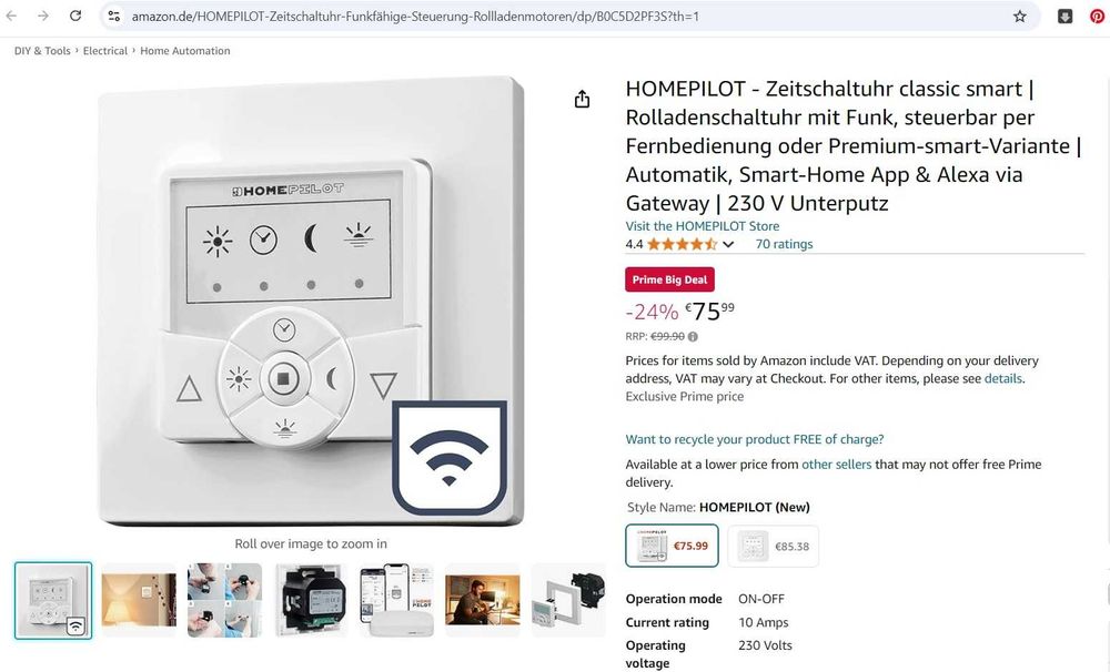 Comutator pentru rulouri Smart-Home HOMEPILOT timer clasic smart