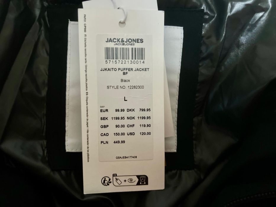 Geaca de iarna neagra jack  & Jones cu gluga  .