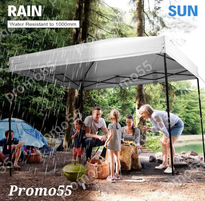 Търговска Шатра 3х3 - 18кг. с Подсилена Конструкция и Бяло Покривало