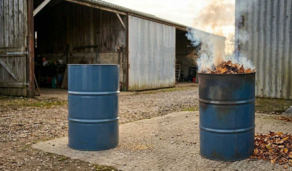 butoaie din tabla pentru incinerat fruze , deseuri vegetale