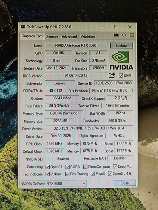 Placa Video  RTX 3060 12gb GDDR6 Nvidia