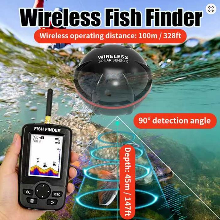 Безжичен сонар за риболов - 125KHz подводна камера за дълбочина 0.6-45M,