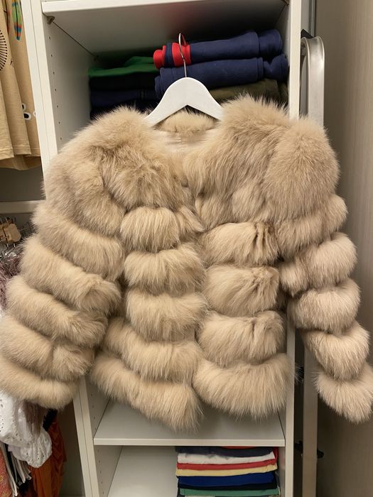 Haina de blana naturala vulpe argintie/ bej