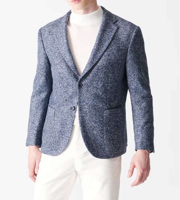 Avva Мужская темно-синяя однотонная приталенная пиджак