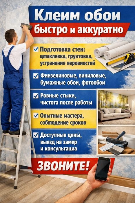 Поклейка обоев покраска