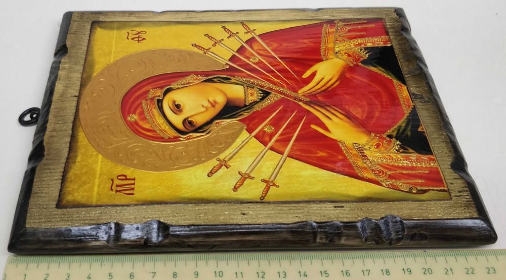 Ръчно изработена икона върху дърво Св Богородица-Седмострелна