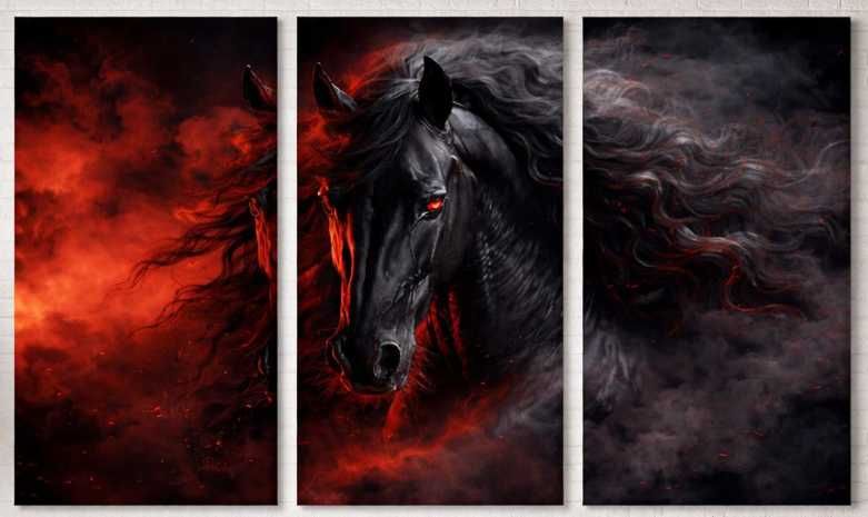 Модульная картина на холсте «Огненный конь», набор из 3-х частей