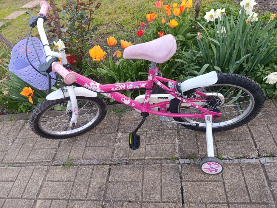 Детско розово колело с помощни гуми - 18 цола