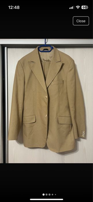 Costum, doua piese, bumbac, crem/bej/mustariu