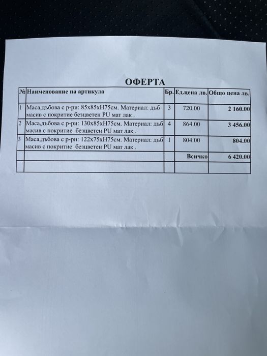 Маси, масив естествен дъб нови