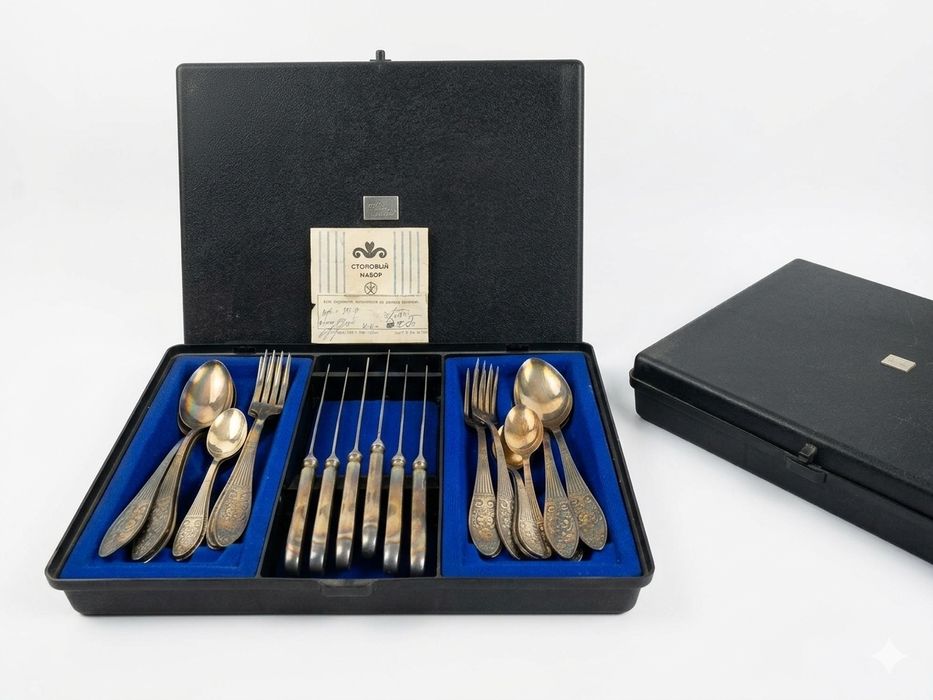 Винтажный советский подарочный набор столовых приборов