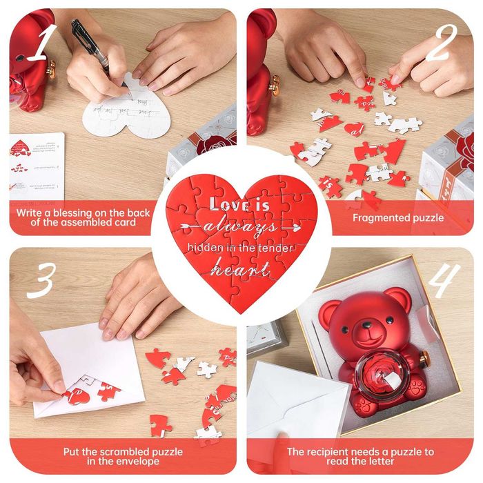 Златно колие с камъни Обичам те Луксозна кутия с мече и рози Подарък