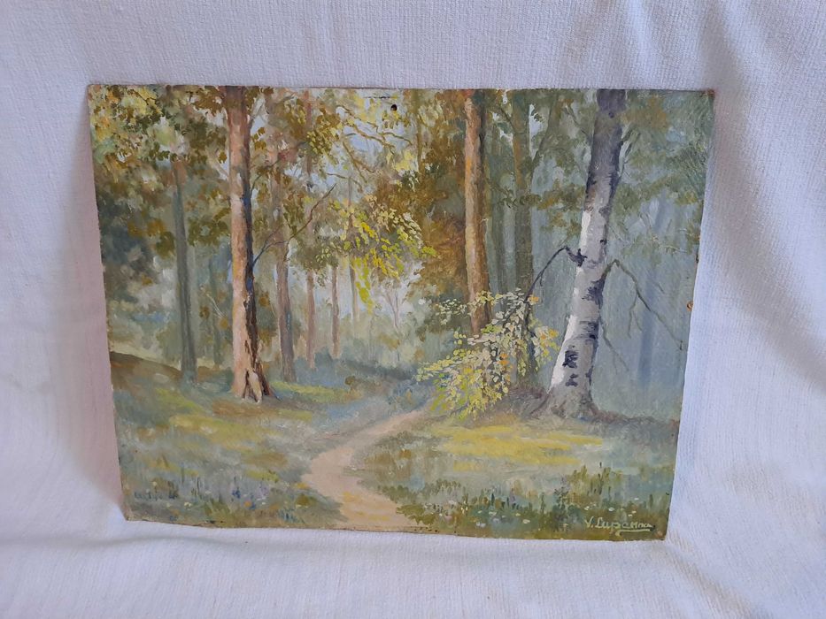 tablou vechi pictura pe pfl 43/33,5 cm semnat