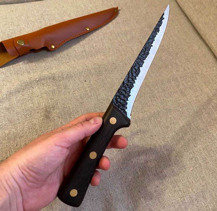 Cutit Forjat din Otel Carbon + toc piele - bucatarie - natura