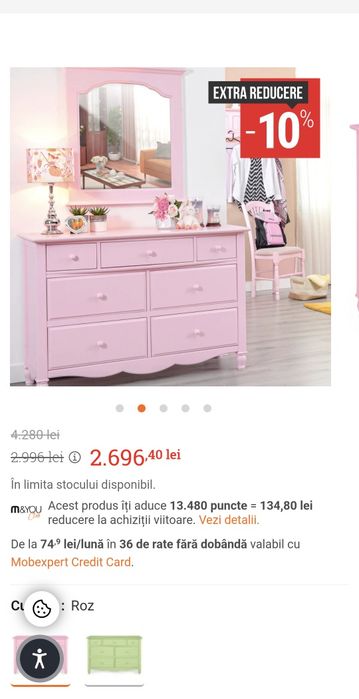 Comoda lemn masiv roz Mobexpert