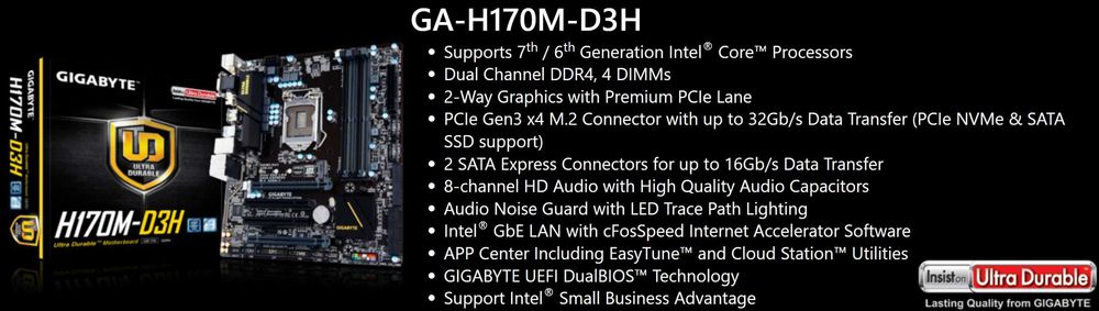 Дъно Дънна платка GIGABYTE GA-H170M-D3H 1151 DDR4 до 64GB