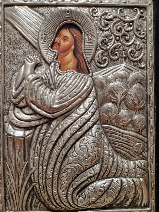 Страхотна сребърна антикварна икона със сертификат