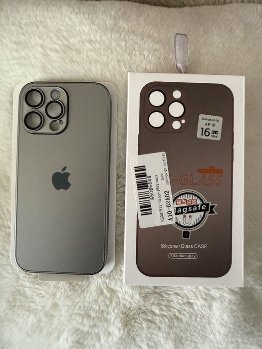 Husa noua din silicon si Sticla pentru iphone 16 ProMax Titanium Grey