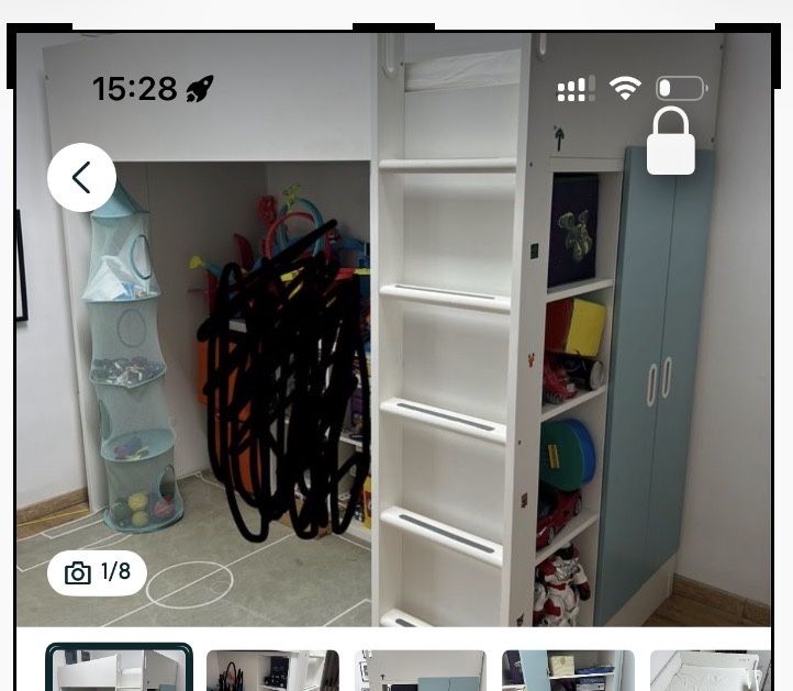Pat supraetajat cu sifonier si dulap