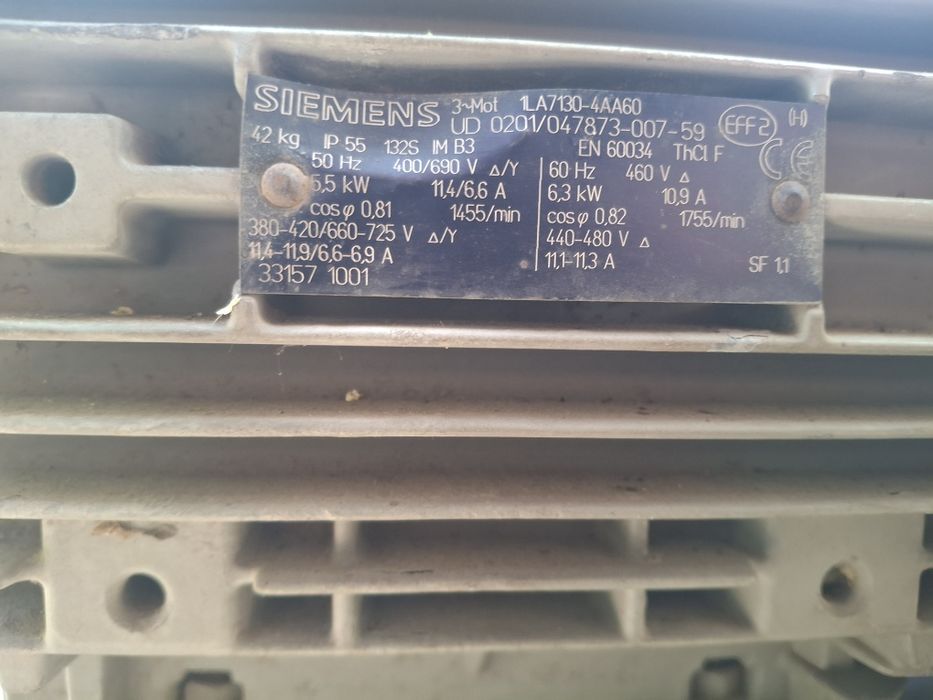 Motor   electric 5.5 kW x1500 Rpm Siemens, în talpa