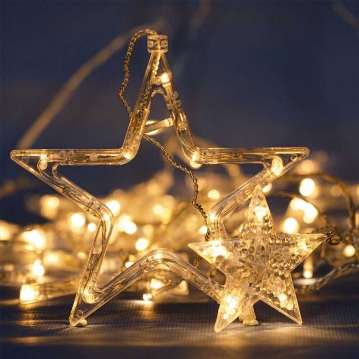 Коледни лампи - LED завеса с коледни звезди,снежинки и елени