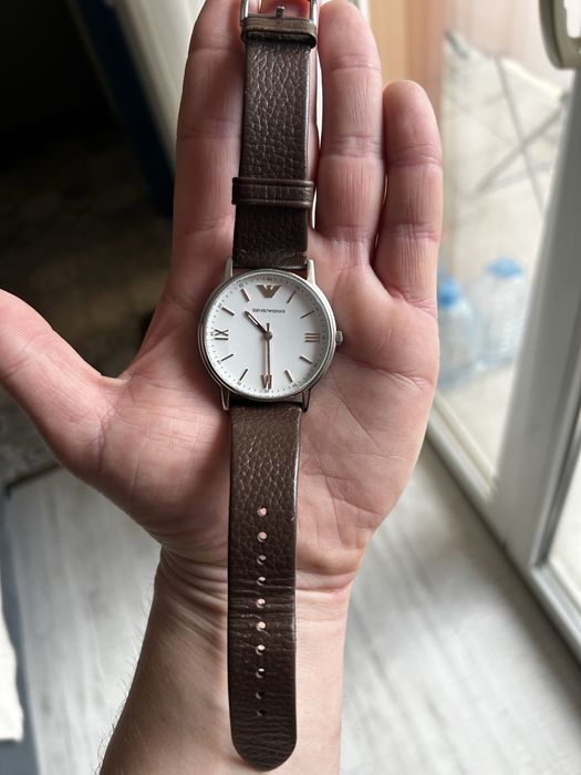 Emporio Armani ceas bărbătesc cadran alb piele maro - original!