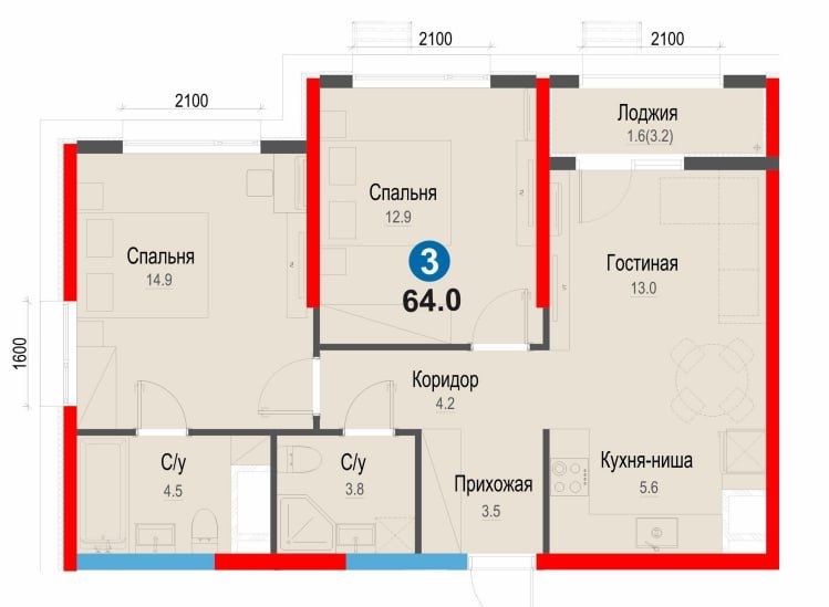 ZAMON ТЖМ’да акция 15% чегирма | 3хона - 64м2 | 1m2 - 930y.e [BX]