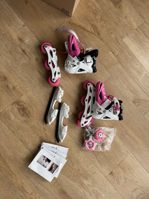 Role ajustabile copii ENERO 2 în 1 (role + patine) roz