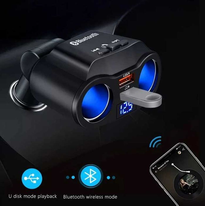FM трансмитер Bluetooth 5.0 и зарядно 2 USB QC3.0