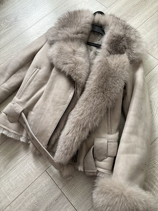 Дамско яке с агнешка кожа и естествен кожа