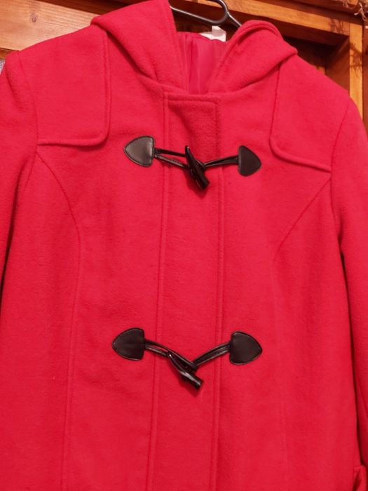 Palton damă glugă,marimea XL,roșu,50% lană