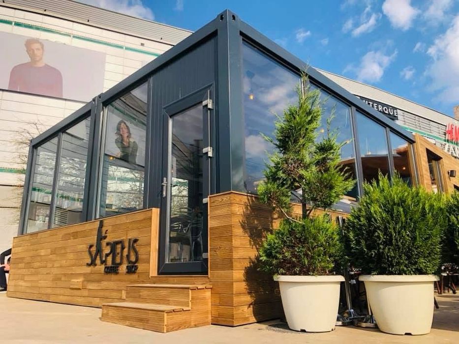 Container modular ansamblu de containere cu vitrina gri antracit