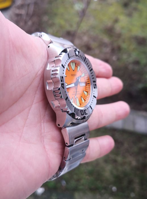 Ceas automatic Seiko Mod Orange Monster Prospex brățară metalică