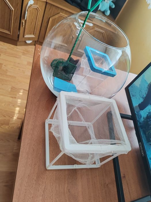 Acvariu mare 60 l  acvariu mic 5 l peștii de 2 luni +accesoriile incluse în preț
