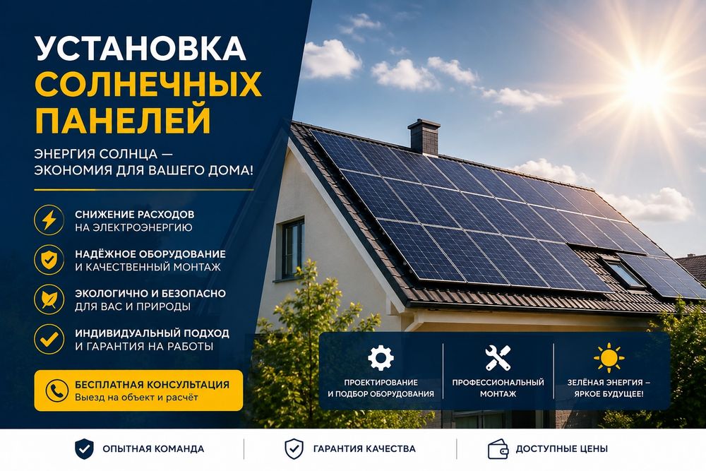 Установка солнечных панелей под ключ  | Экономия на электроэнергии
