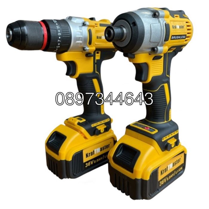 Комплект от акумулаторен винтоверт и импакт 36V 8Ah KraftMaster