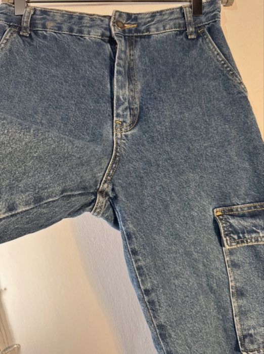 Blugi albastri, talie inalta, Cargo, Stradivarius, 36(S)