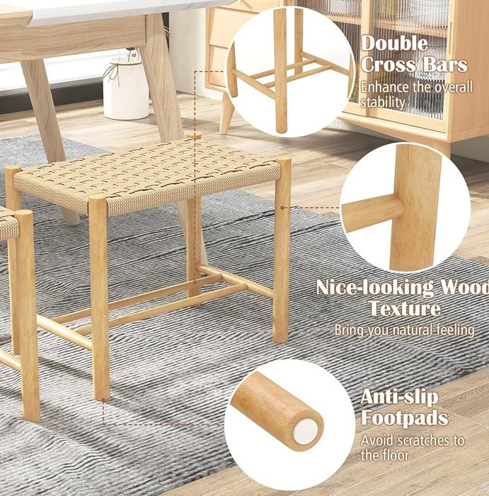 2 бр. Кухненски трапезарен комплект 18" с плетена седалка от хартиено