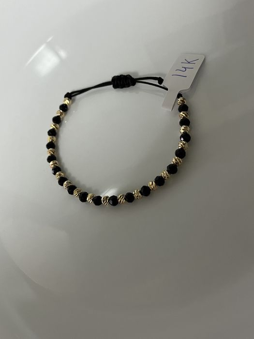 Brățară din bile inox placate cu aur 14K și cristale negre