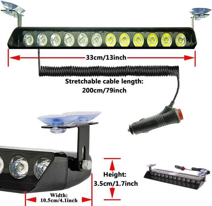 Сигнална лампа полицейска за стъкло 12 LED