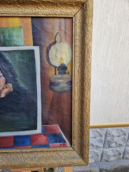 Стара страхотна антикварна картина масло върху платно