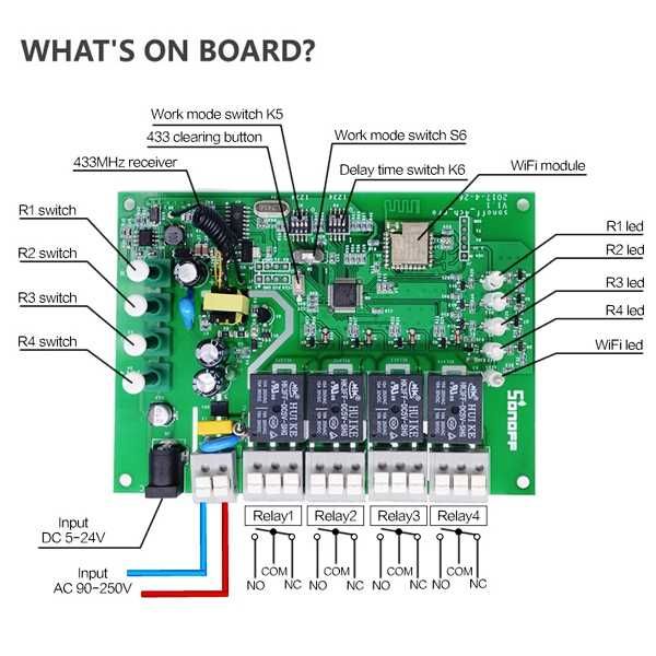 SONOFF 4-канальный WiFi  реле-коммутатор 4CH Pro R3
