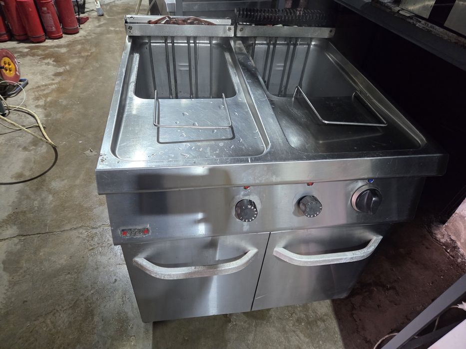 Friteuza inox de putere gaz sau la 380v, cu robinet de golire
