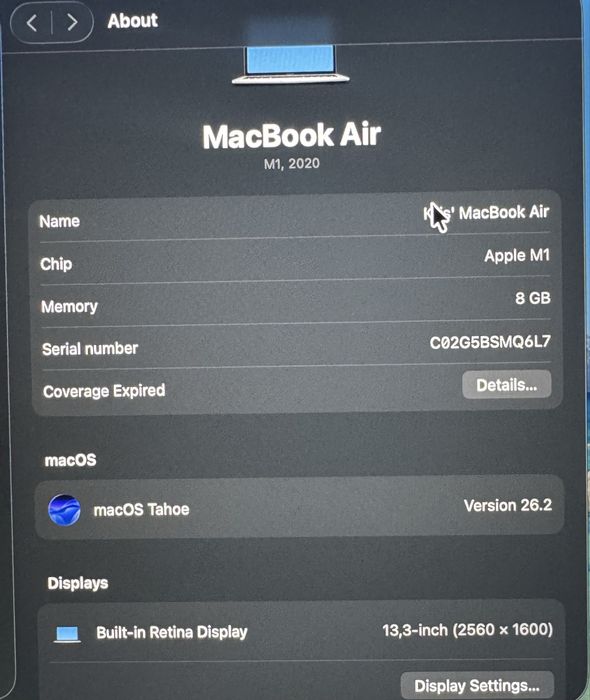 Apple MacBook Air 13” (2020) Space Grey M1 8GB 256GB