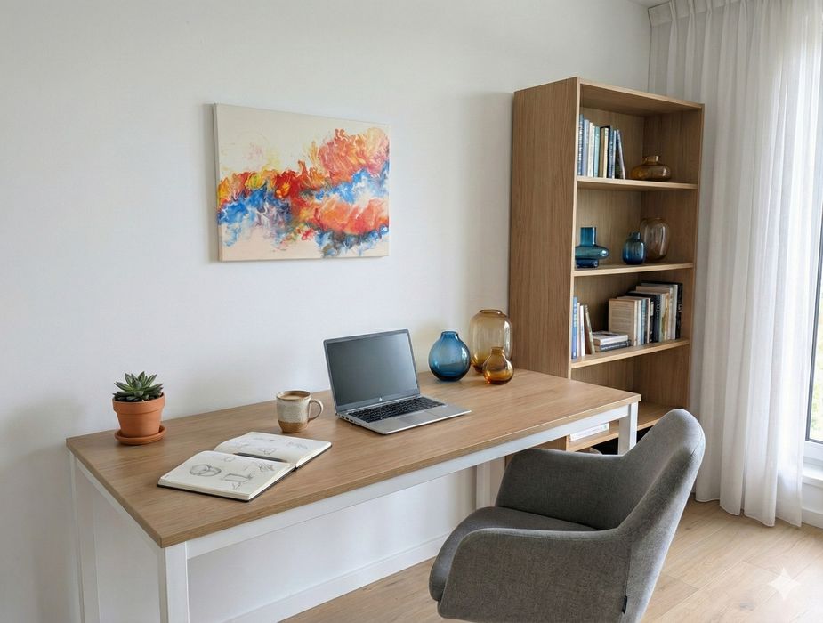 Tablou acrilic abstract rosu-albastru