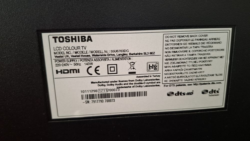 Toshiba 55"-U6763DG, изгоряла подсветка работещ