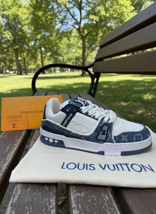 Adidasi LV Trainers Jeans  - Adidasi Full Box Premium LV Albastru